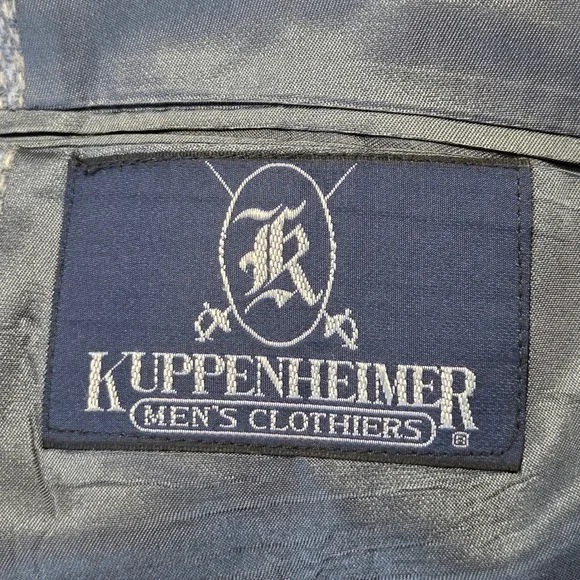 Vtg Kuppenheimer Mens Wool Herringbone Blazer Jacket Gray Blue Tan 48 Career